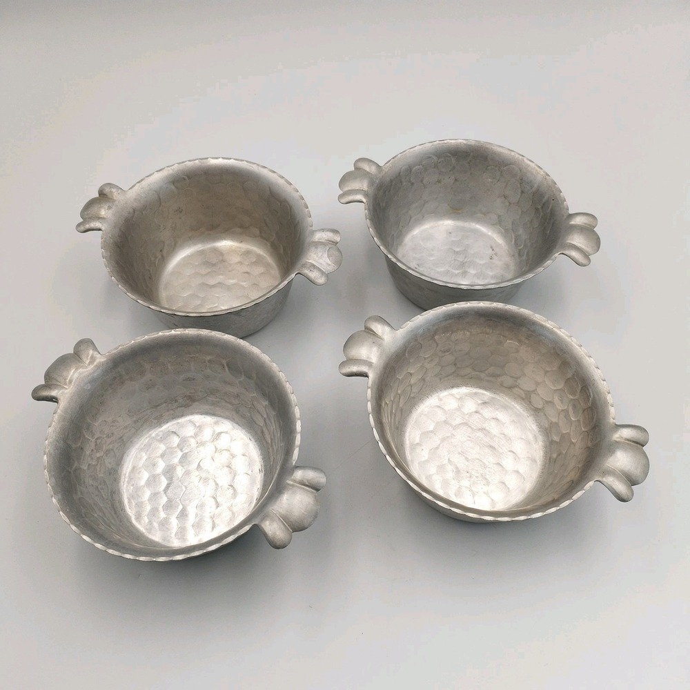Vintage Everlast Forged Aluminum Bowls 1053 Hammered Set of 4 Double Handle